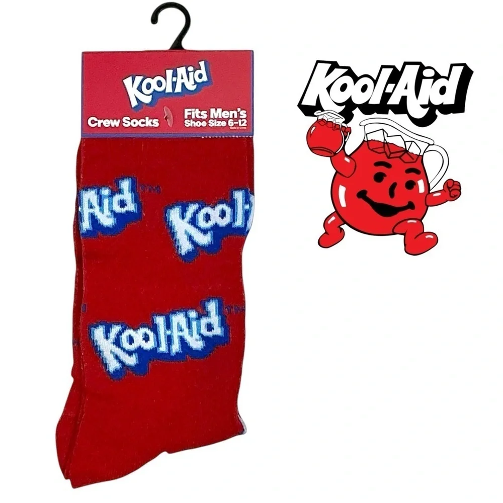 Kool Aid Crew Socks Mens Novelty Funny by Odd Sox Red Unisex OS Shoe Size 6-12